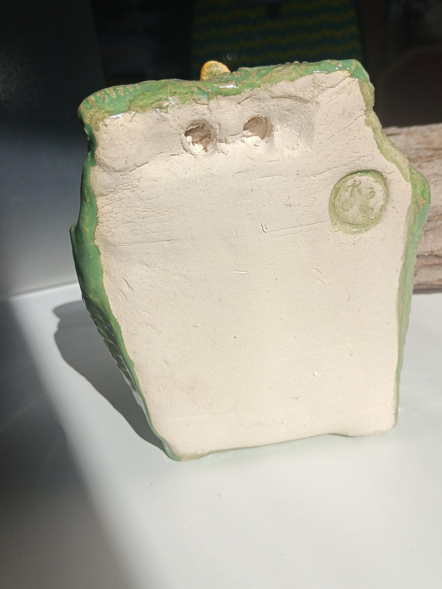 Handmade Ceramic Butterfly Flower Wall Pocket, Green Leaf Texture Home Decor - Gems by Gigi