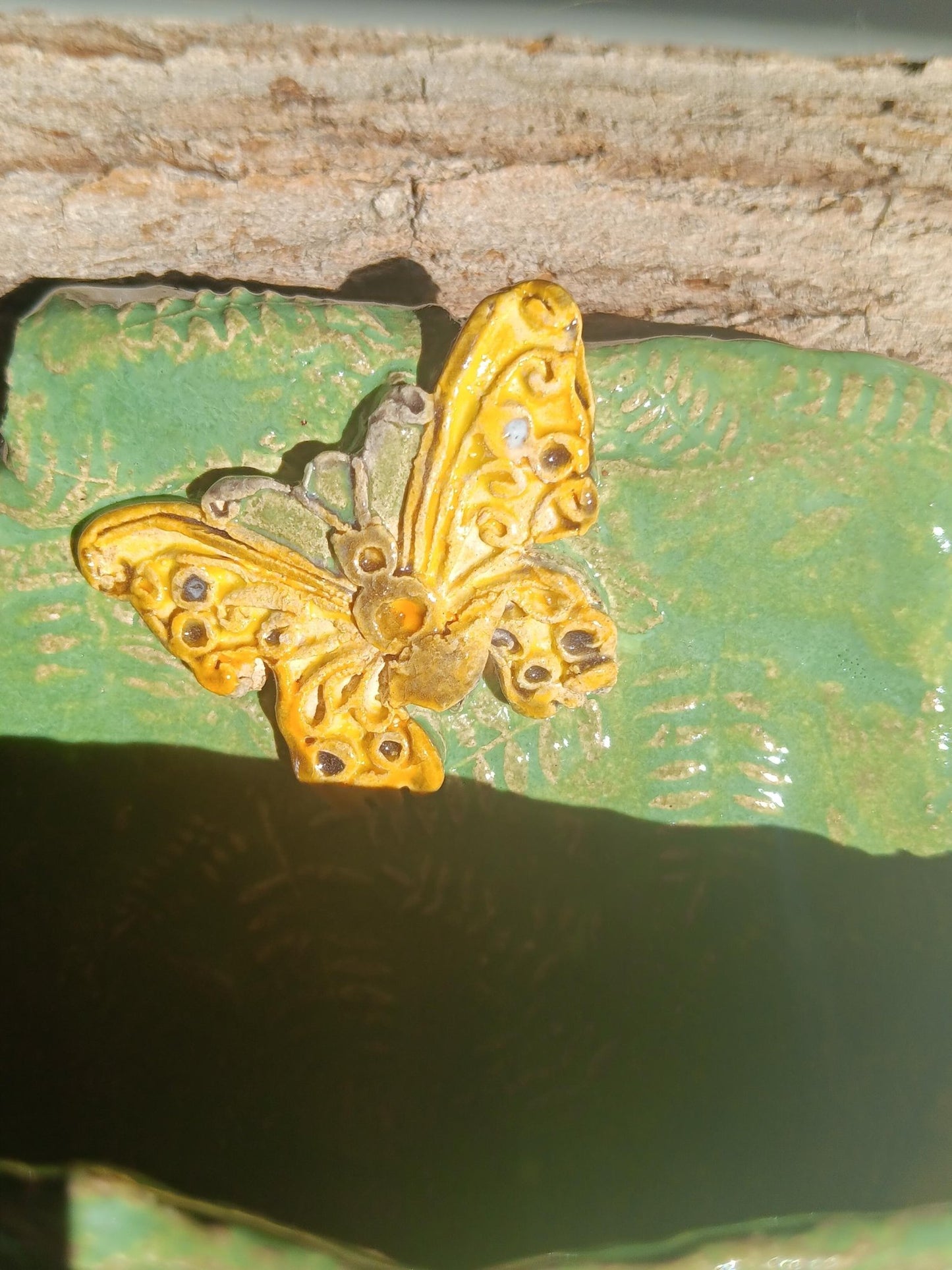 Handmade Ceramic Butterfly Flower Wall Pocket, Green Leaf Texture Home Decor - Gems by Gigi