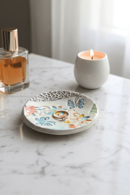 Handmade Ceramic Butterfly Trinket Dish: Jewelry Holder Tray Organizer - Gems by Gigi
