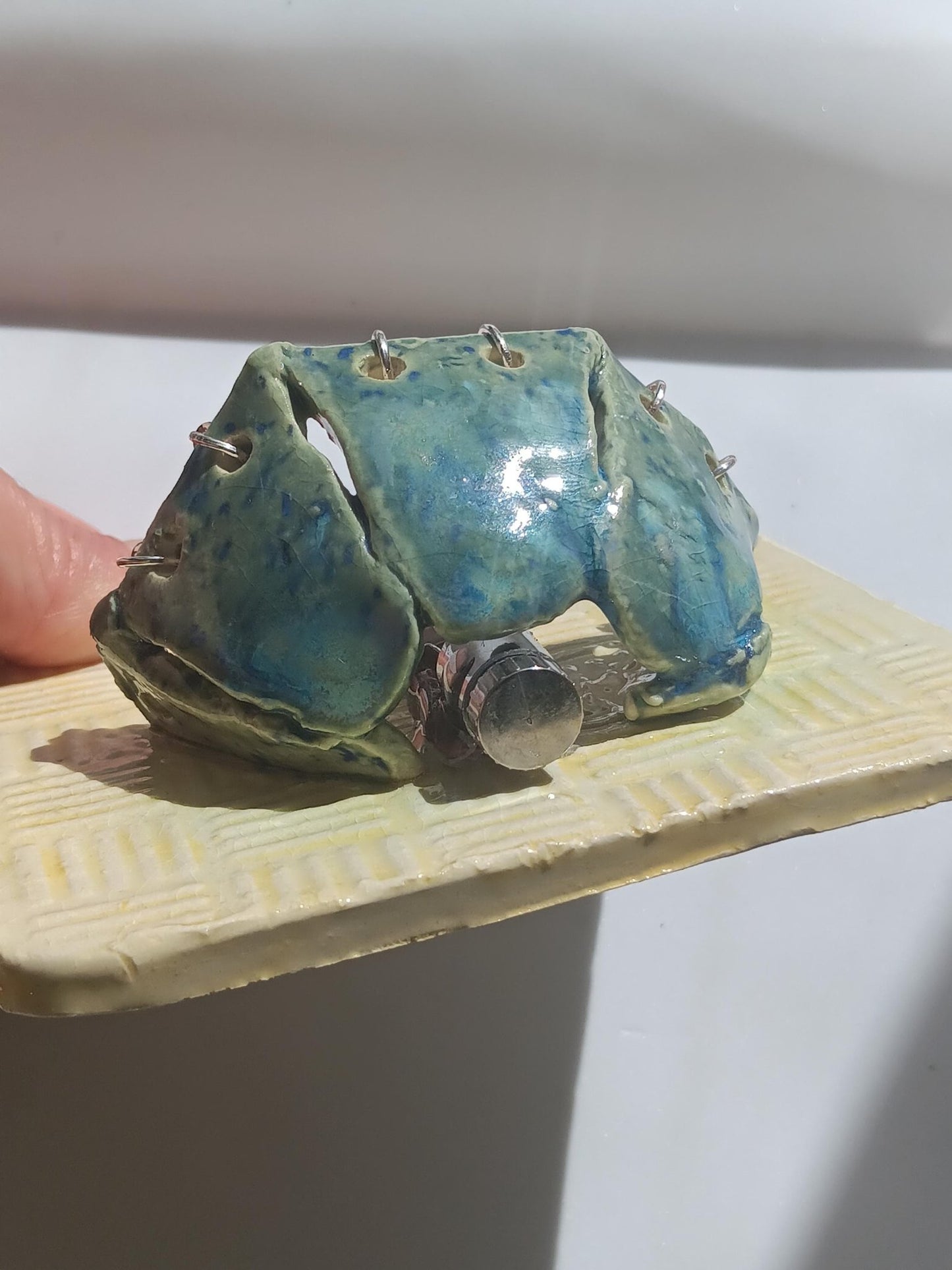 Handmade Ceramic Mini Lamp Wall Art, Boho Nature Decor, Nightlight Accent Light - Gems by Gigi
