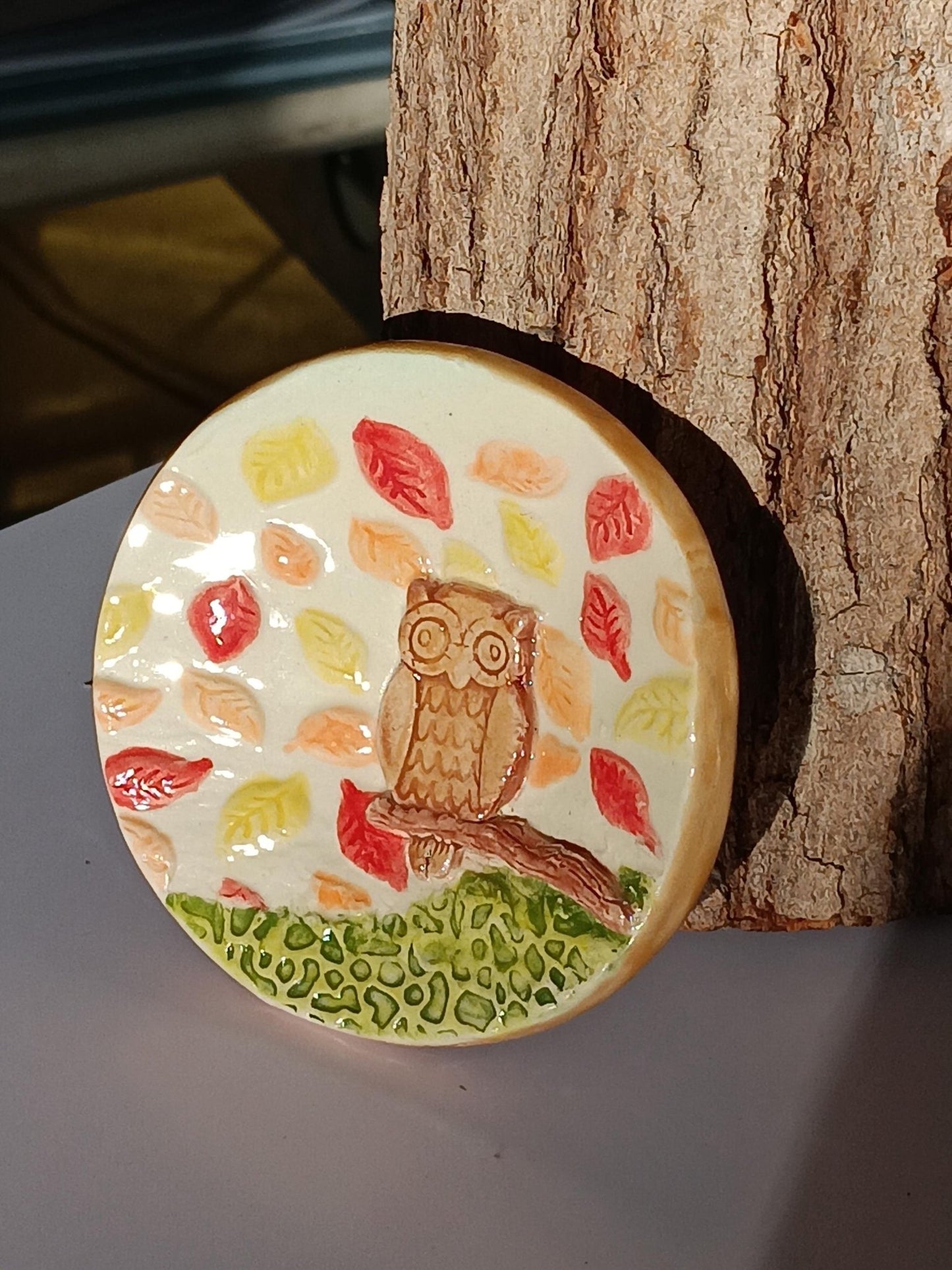 Handmade Ceramic Owl Trinket Dish: Autumn Leaves Jewelry Holder - Gems by Gigi