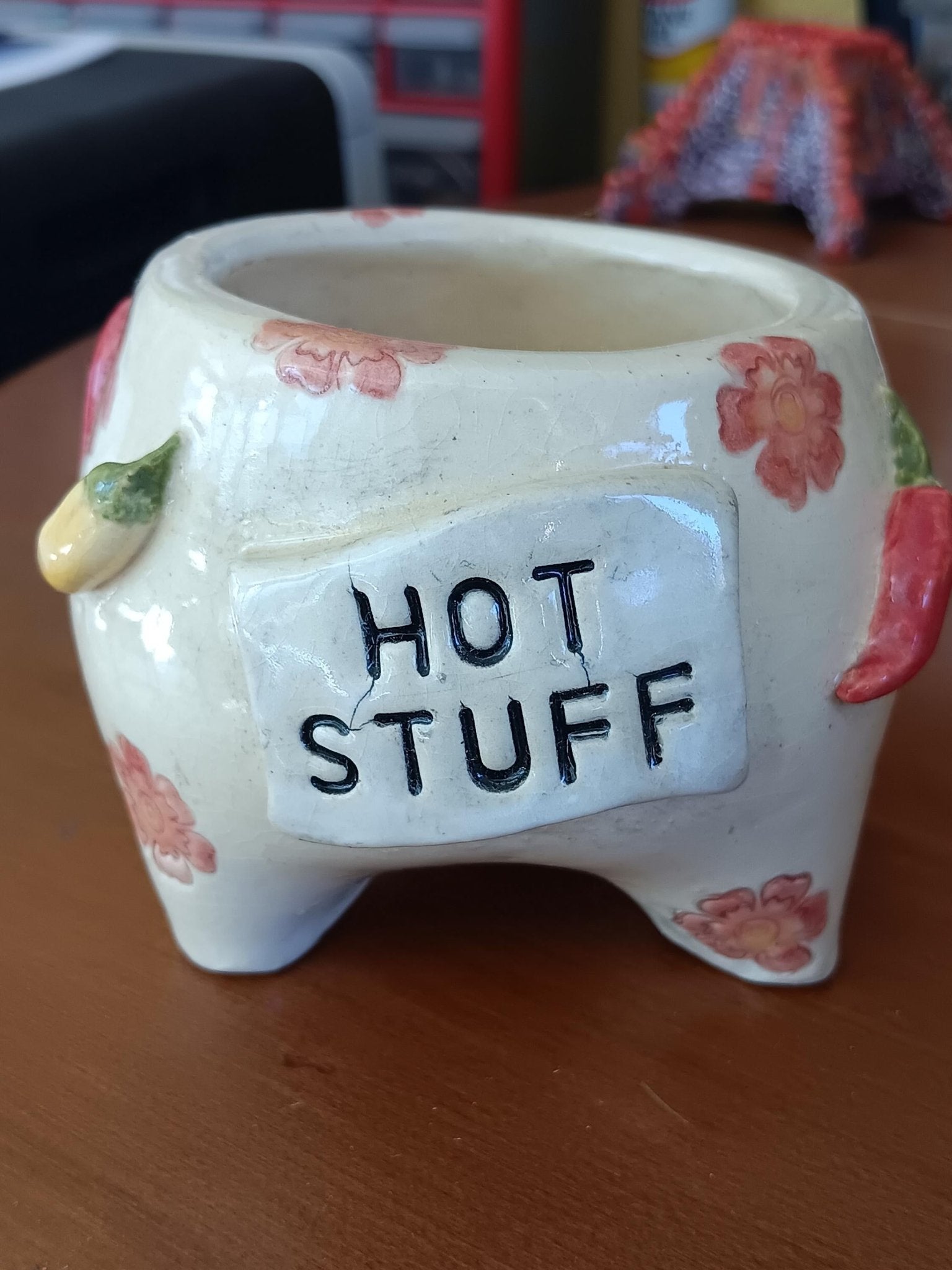 Handmade Ceramic Salsa Bowl Hot Chili Peppers Hot Stuff Flowers - Gems by Gigi