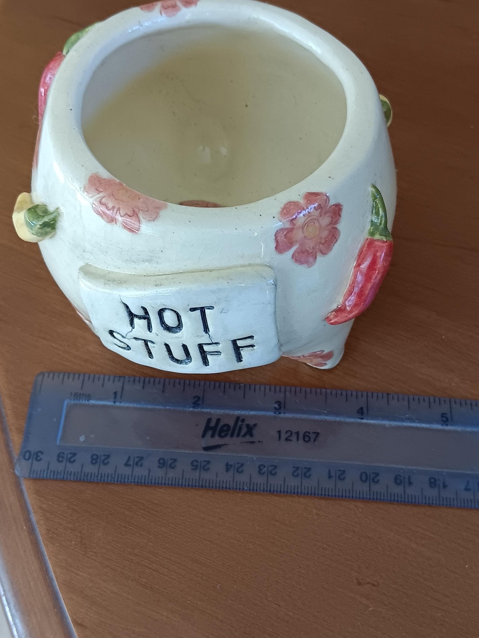 Handmade Ceramic Salsa Bowl Hot Chili Peppers Hot Stuff Flowers - Gems by Gigi