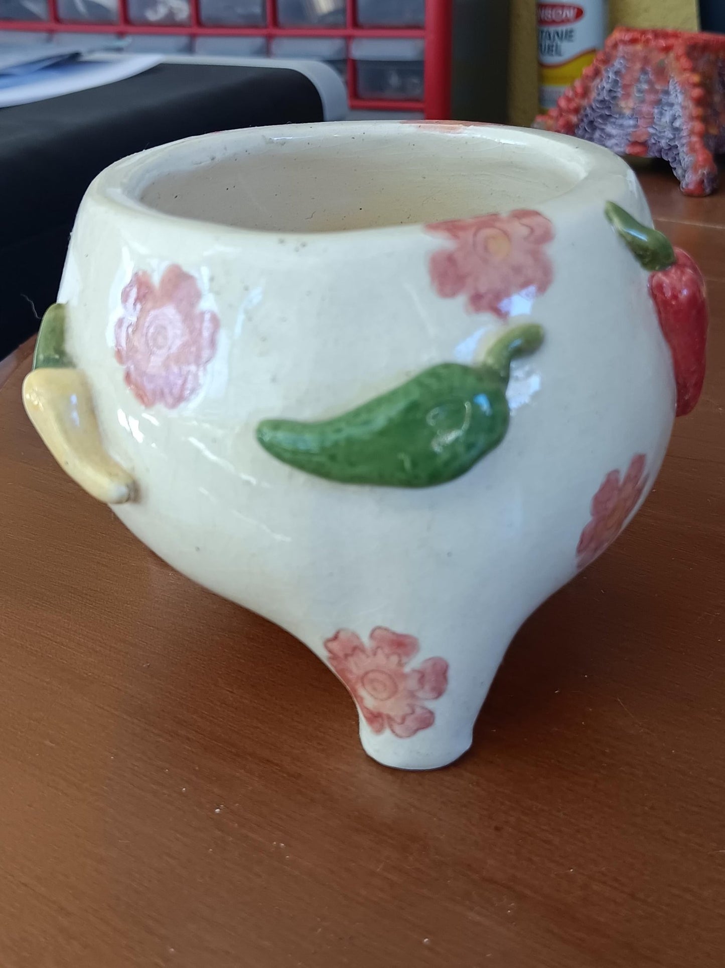 Handmade Ceramic Salsa Bowl Hot Chili Peppers Hot Stuff Flowers - Gems by Gigi