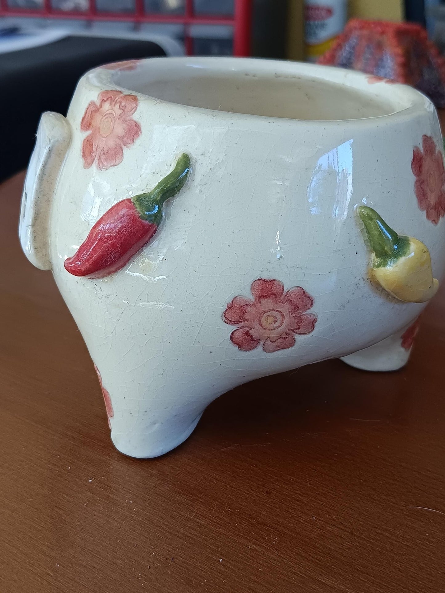 Handmade Ceramic Salsa Bowl Hot Chili Peppers Hot Stuff Flowers - Gems by Gigi