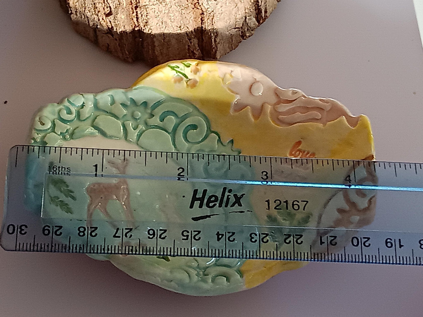 Handmade Ceramic Trinket Dish: Deer, Rabbit, Scrolled Plate, Pastel Colors - Gems by Gigi