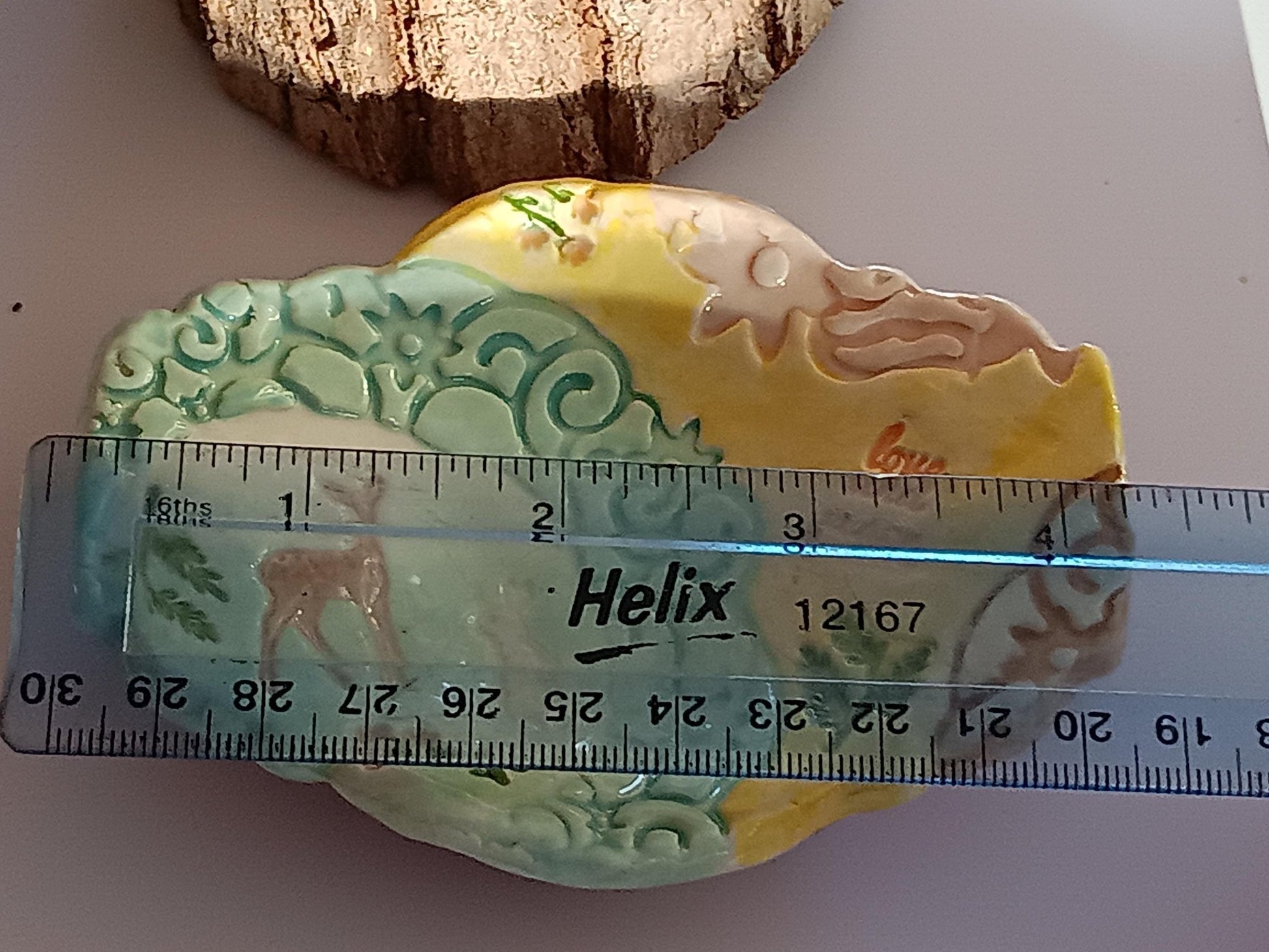 Handmade Ceramic Trinket Dish: Deer, Rabbit, Scrolled Plate, Pastel Colors - Gems by Gigi