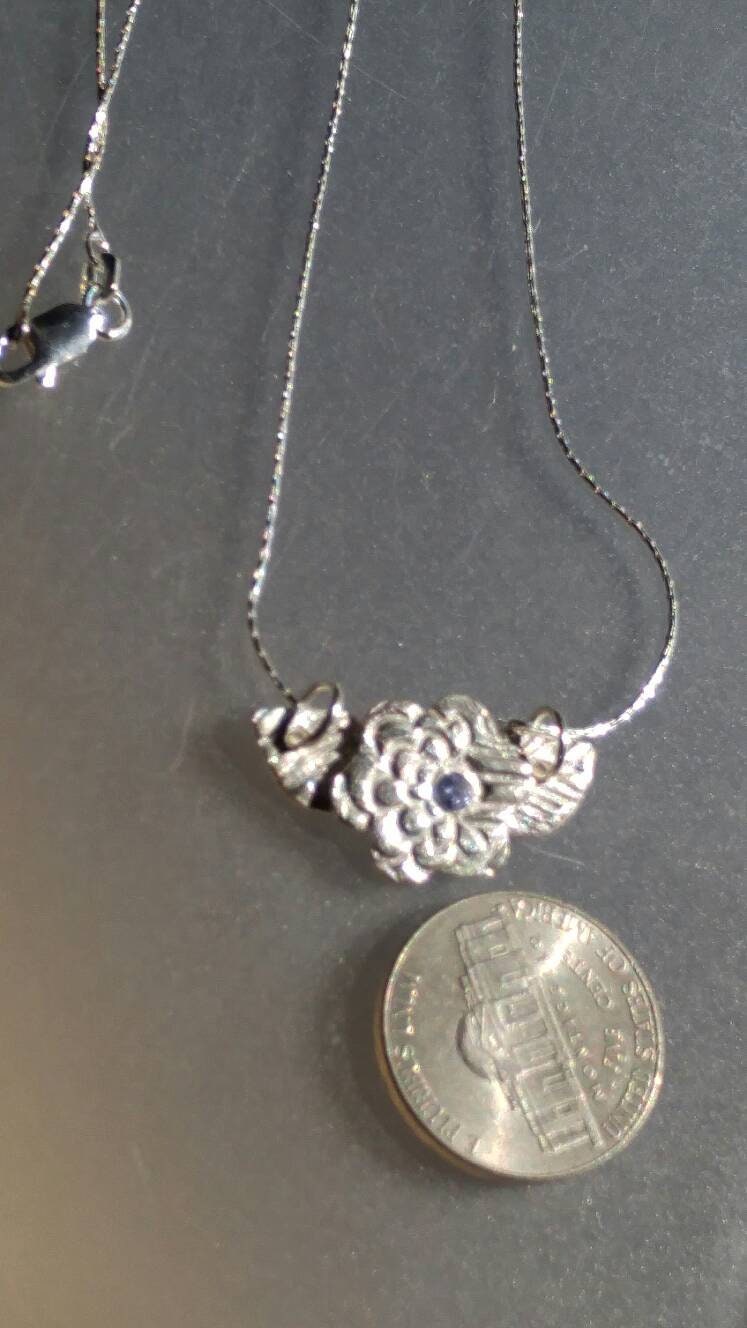Handmade Sapphire Flower Leaf Pendant Fine Silver - Gems by Gigi