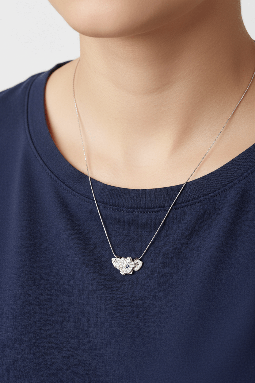 Handmade Sapphire Flower Leaf Pendant Fine Silver - Gems by Gigi
