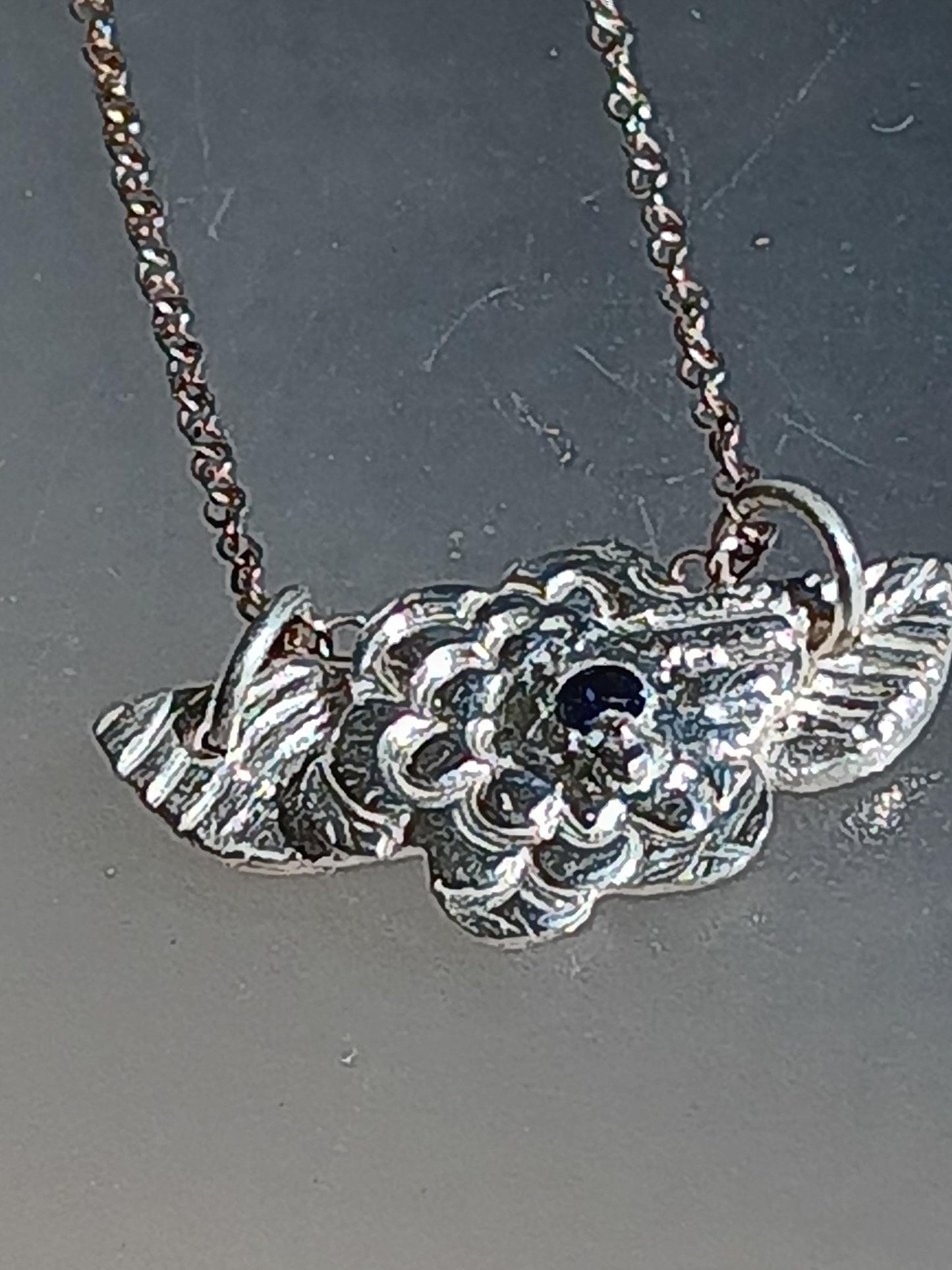 Handmade Sapphire Flower Leaf Pendant Fine Silver - Gems by Gigi