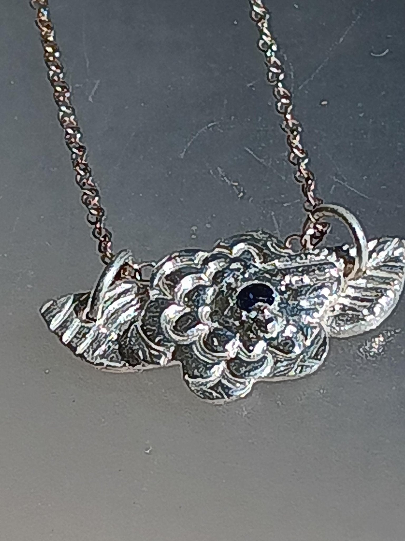 Handmade Sapphire Flower Leaf Pendant Fine Silver - Gems by Gigi