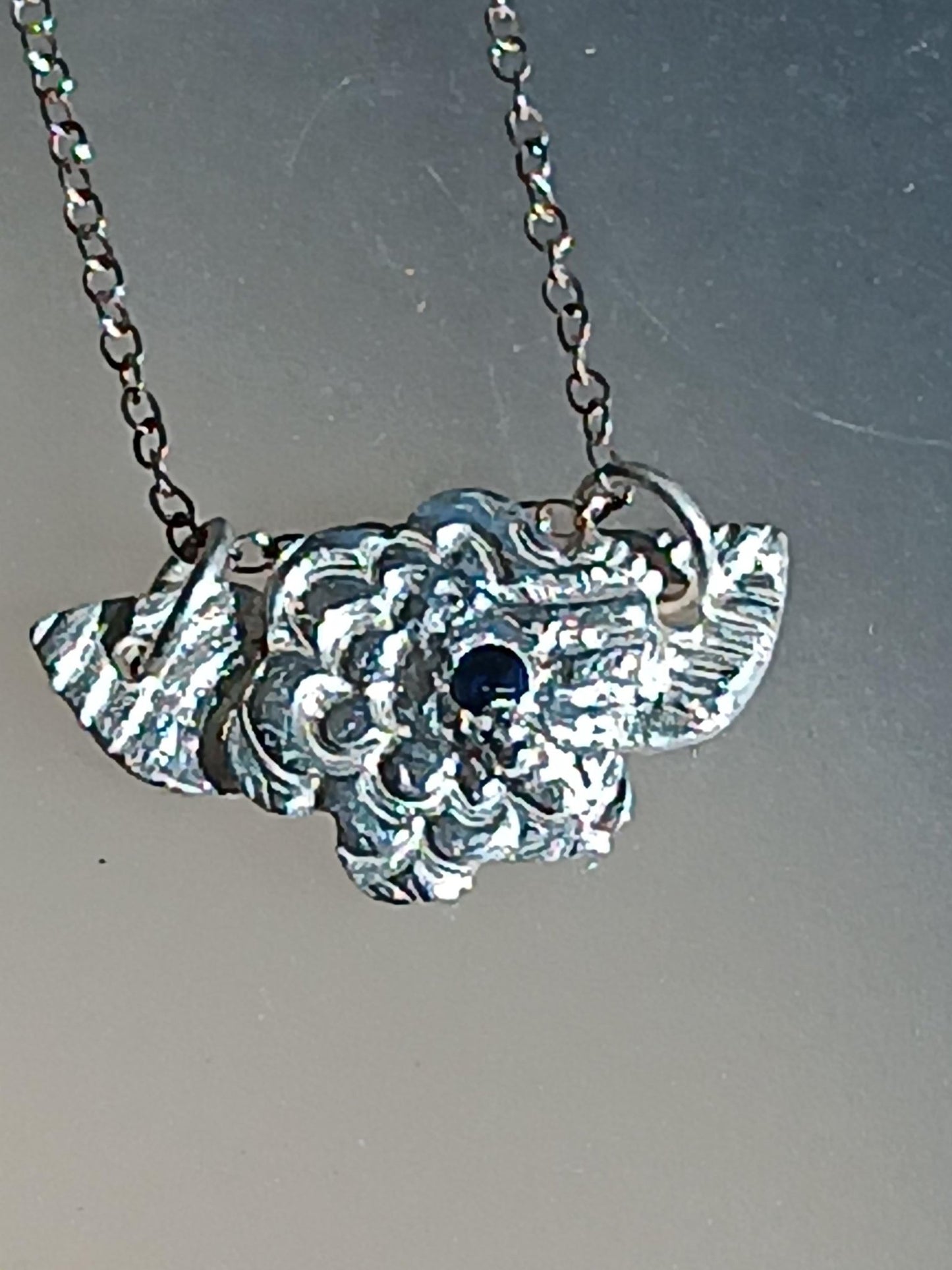 Handmade Sapphire Flower Leaf Pendant Fine Silver - Gems by Gigi