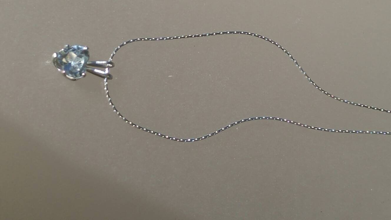 Heart Aquamarine Pendant Solitaire 0.60ct with Chain Necklace Sterling Silver - Gems by Gigi