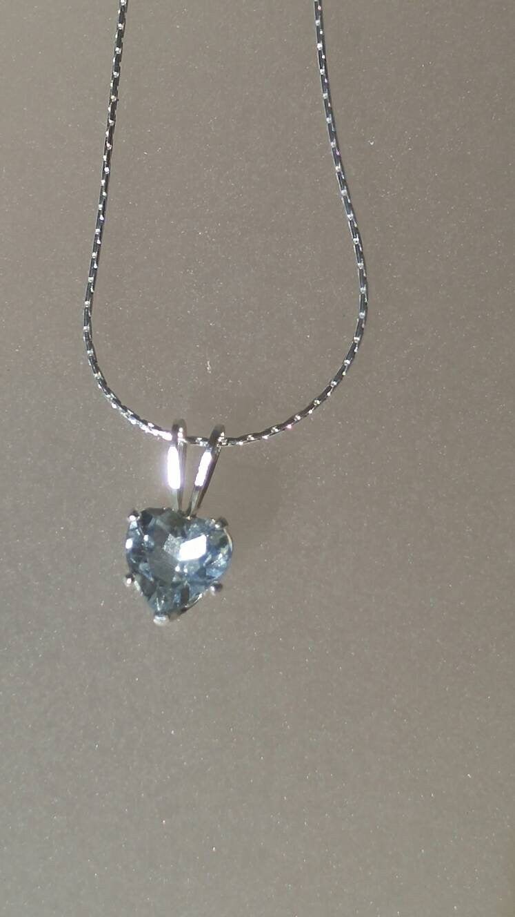 Heart Aquamarine Pendant Solitaire 0.60ct with Chain Necklace Sterling Silver - Gems by Gigi