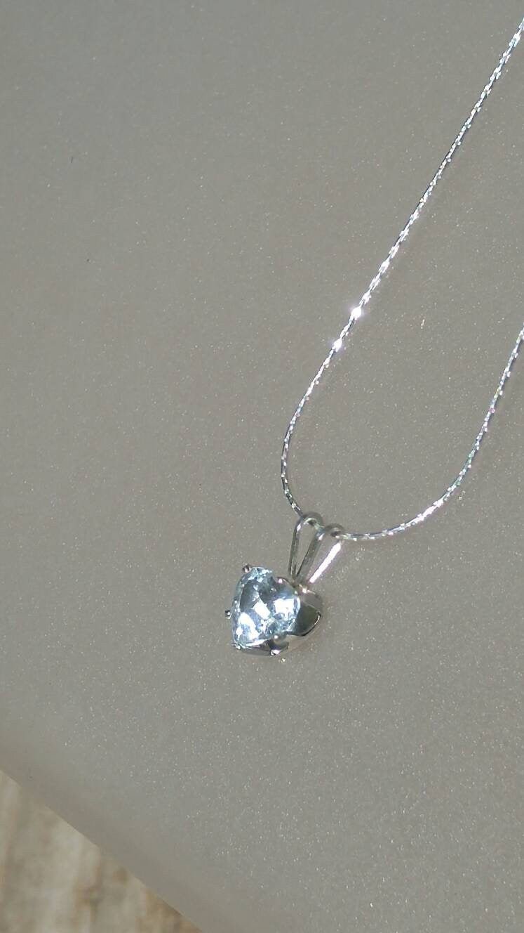 Heart Aquamarine Pendant Solitaire 0.60ct with Chain Necklace Sterling Silver - Gems by Gigi