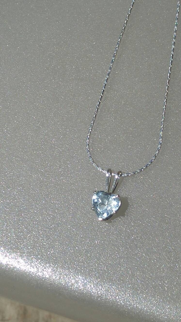 Heart Aquamarine Pendant Solitaire 0.60ct with Chain Necklace Sterling Silver - Gems by Gigi