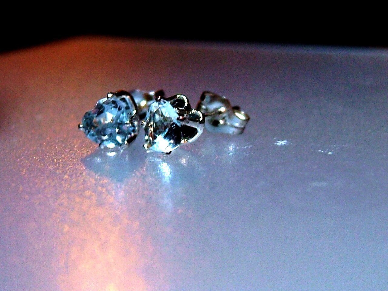 Heart Aquamarine Solitaire Stud Earrings Sterling Silver - Gems by Gigi