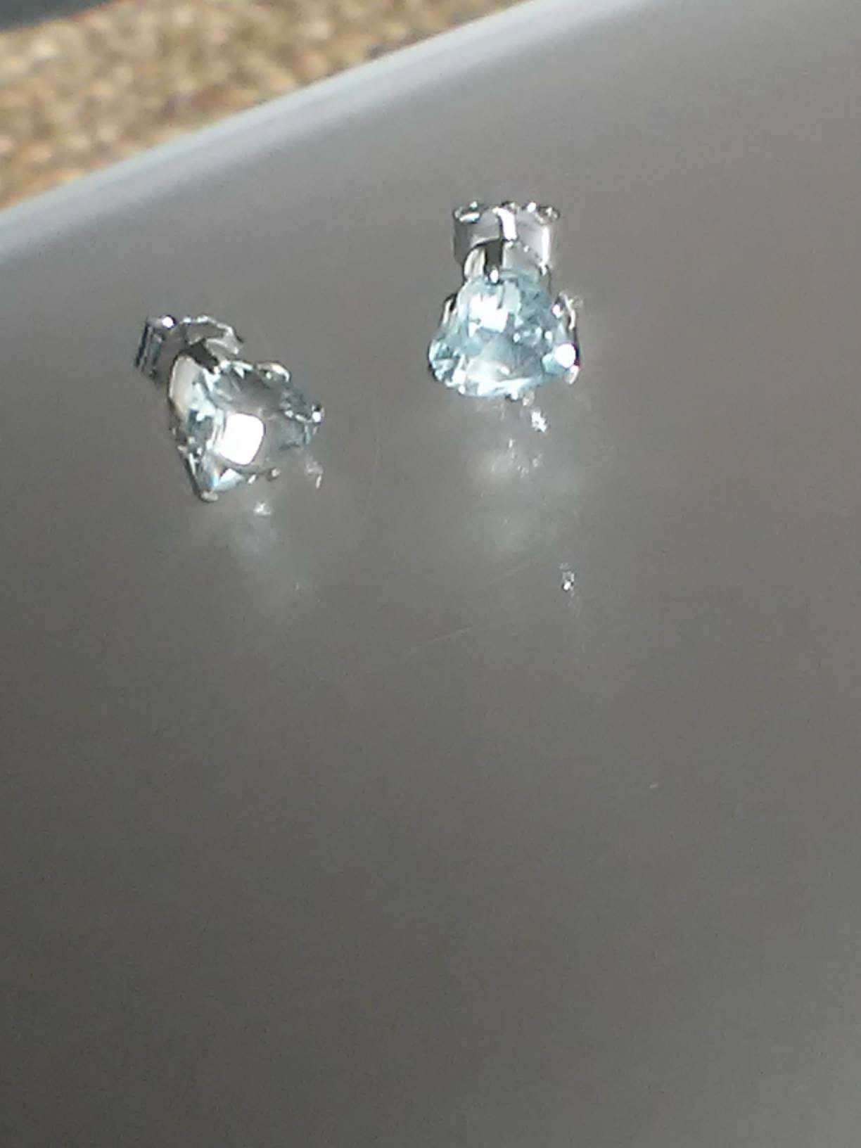 Heart Aquamarine Solitaire Stud Earrings Sterling Silver - Gems by Gigi