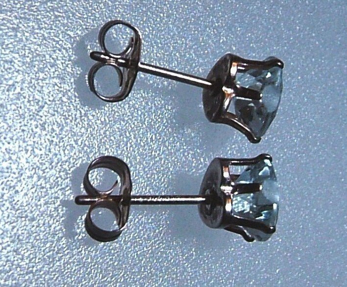 Heart Aquamarine Solitaire Stud Earrings Sterling Silver - Gems by Gigi