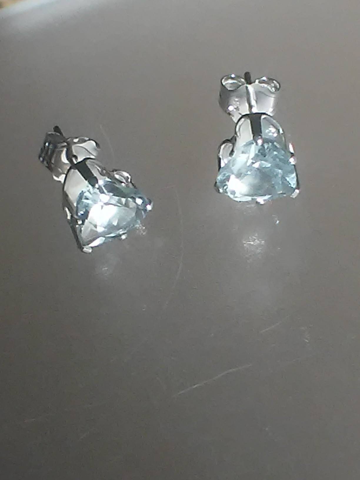 Heart Aquamarine Solitaire Stud Earrings Sterling Silver - Gems by Gigi