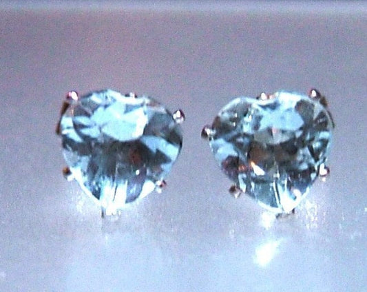 Heart Aquamarine Solitaire Stud Earrings Sterling Silver - Gems by Gigi