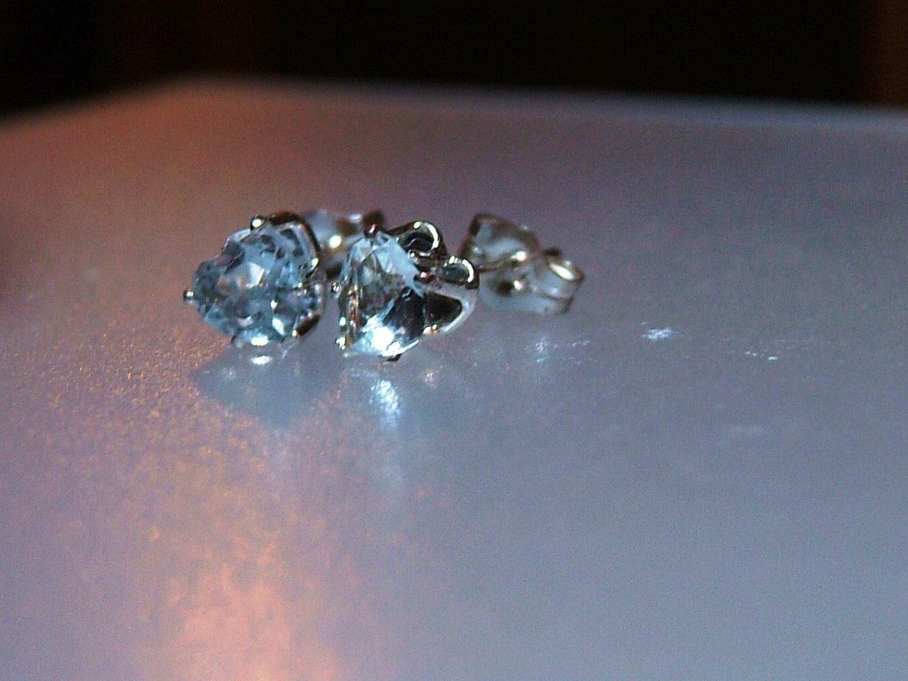 Heart Aquamarine Stud Earrings Sterling Silver - Gems by Gigi