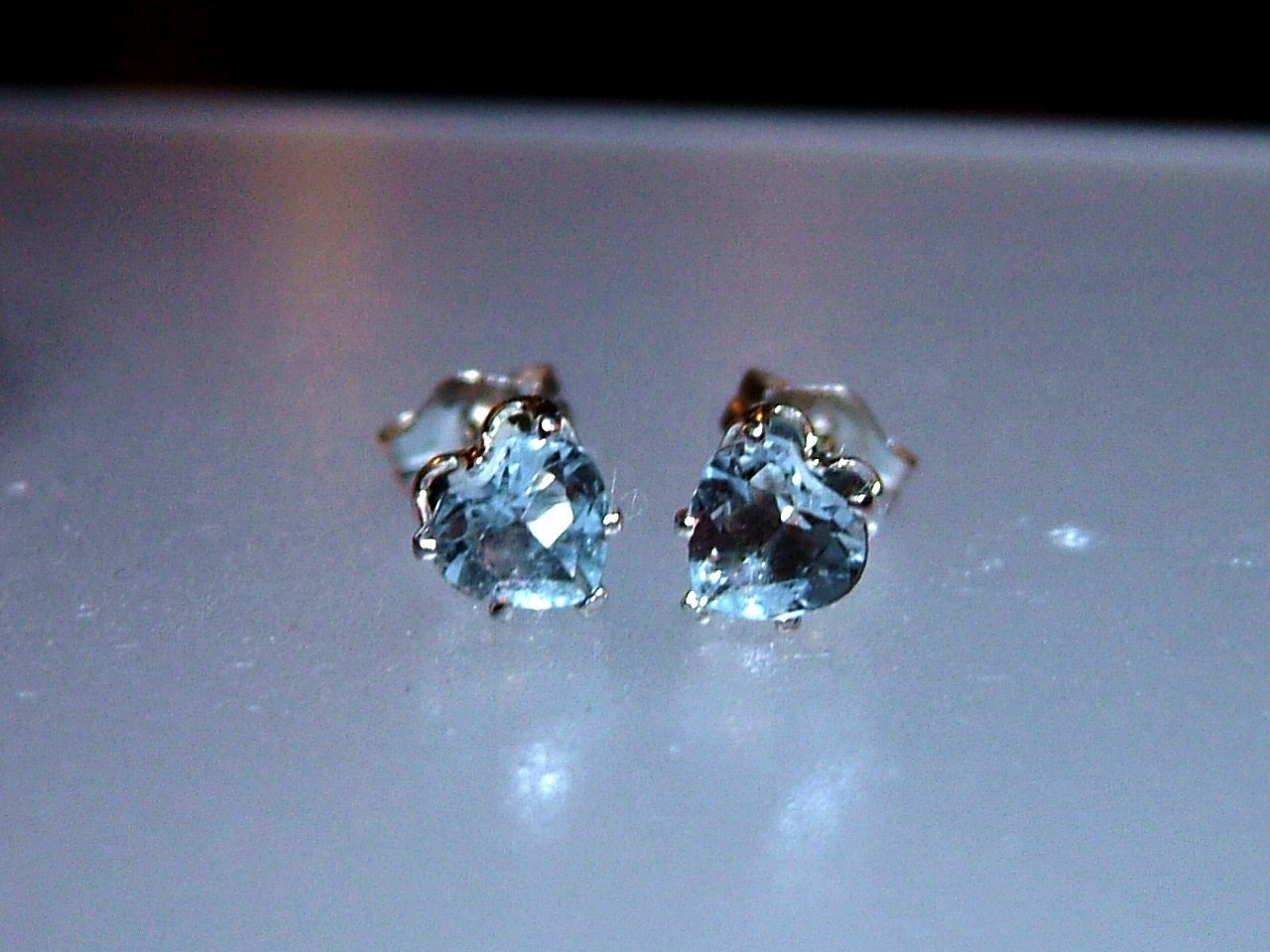 Heart Aquamarine Stud Earrings Sterling Silver - Gems by Gigi