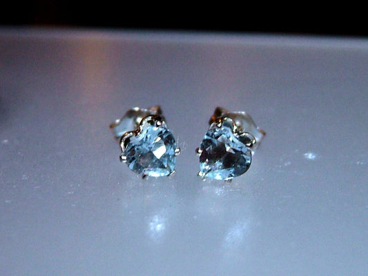 Heart Aquamarine Stud Earrings Sterling Silver - Gems by Gigi