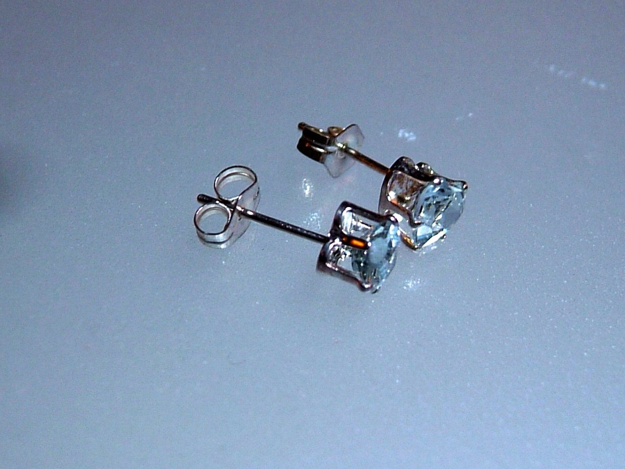 Heart Aquamarine Stud Earrings Sterling Silver - Gems by Gigi