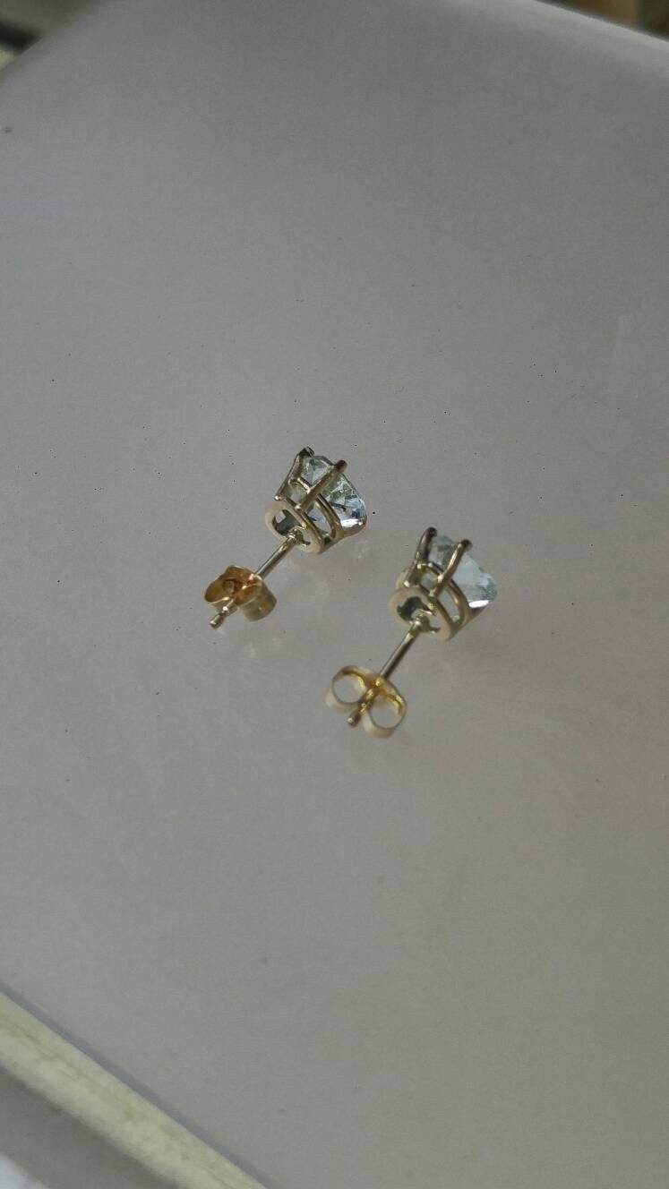 Heart Aquamarine Stud Earrings Yellow Gold 14kt - Gems by Gigi