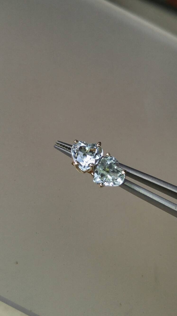 Heart Aquamarine Stud Earrings Yellow Gold 14kt - Gems by Gigi