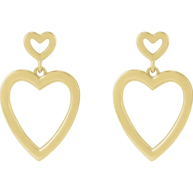 Heart Dangle Earrings Yellow Gold 14kt - Gems by Gigi
