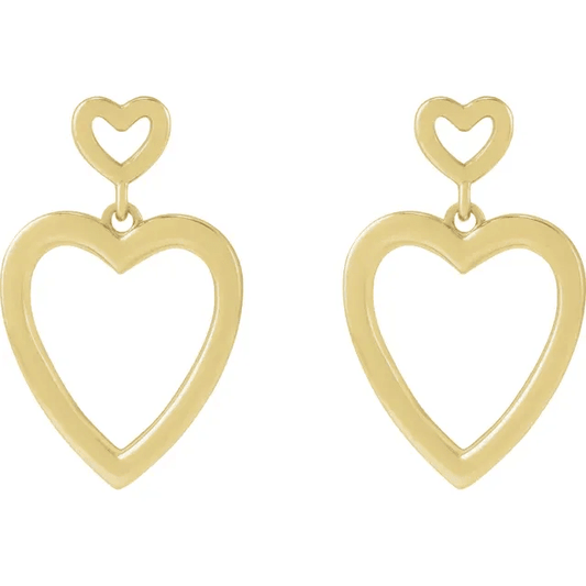 Heart Dangle Earrings Yellow Gold 14kt - Gems by Gigi