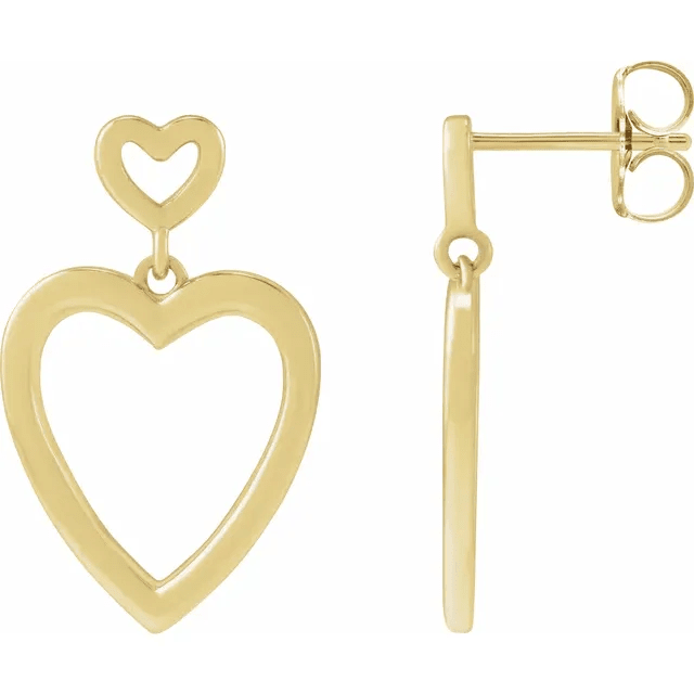 Heart Dangle Earrings Yellow Gold 14kt - Gems by Gigi