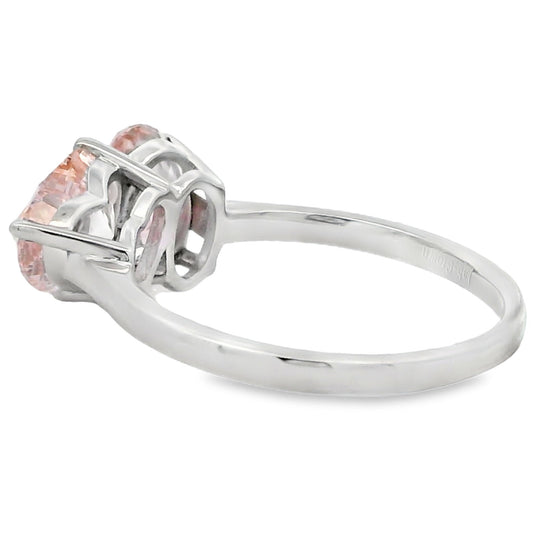Heart Oval Pink Lab Grown Diamond Two Stone Engagement Ring White Gold 14kt 3cttw - Gems by Gigi