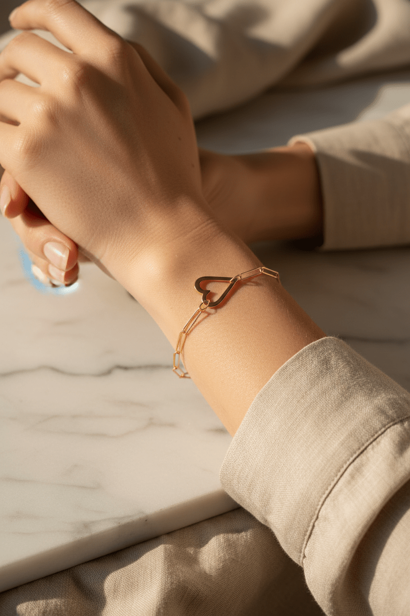 Heart Paperclip-Style Chain Bracelet 14kt Yellow Gold - Gems by Gigi