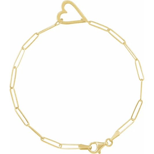 Heart Paperclip-Style Chain Bracelet 14kt Yellow Gold - Gems by Gigi