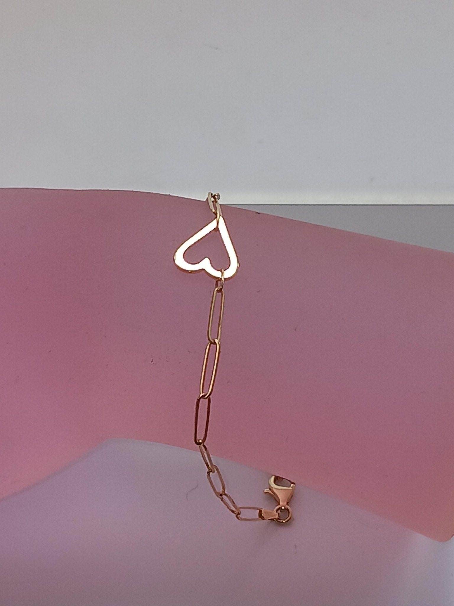 Heart Paperclip-Style Chain Bracelet 14kt Yellow Gold - Gems by Gigi
