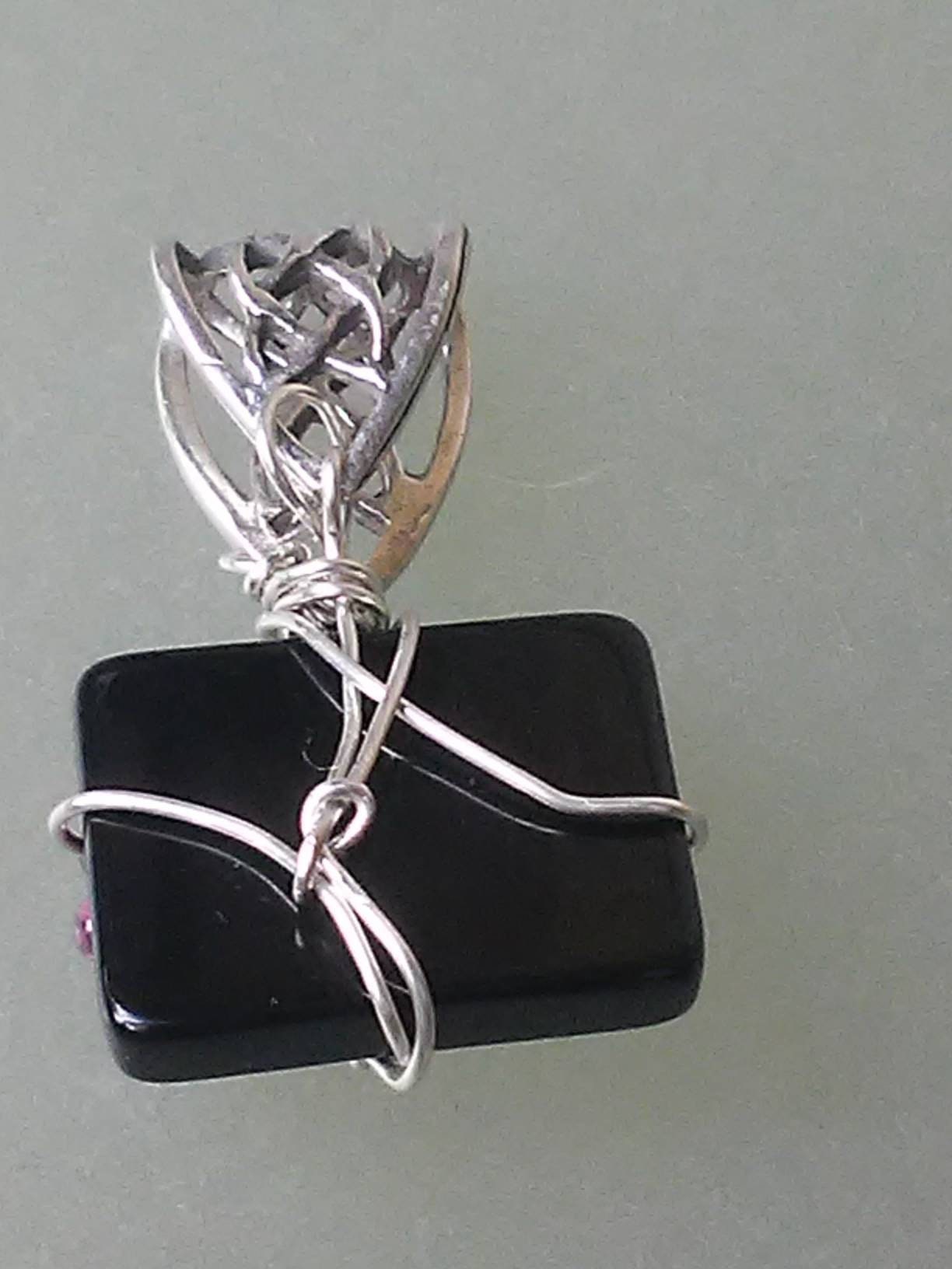 Heart Pendant Garnet Onyx Celtic Bail Sterling Silver - Gems by Gigi