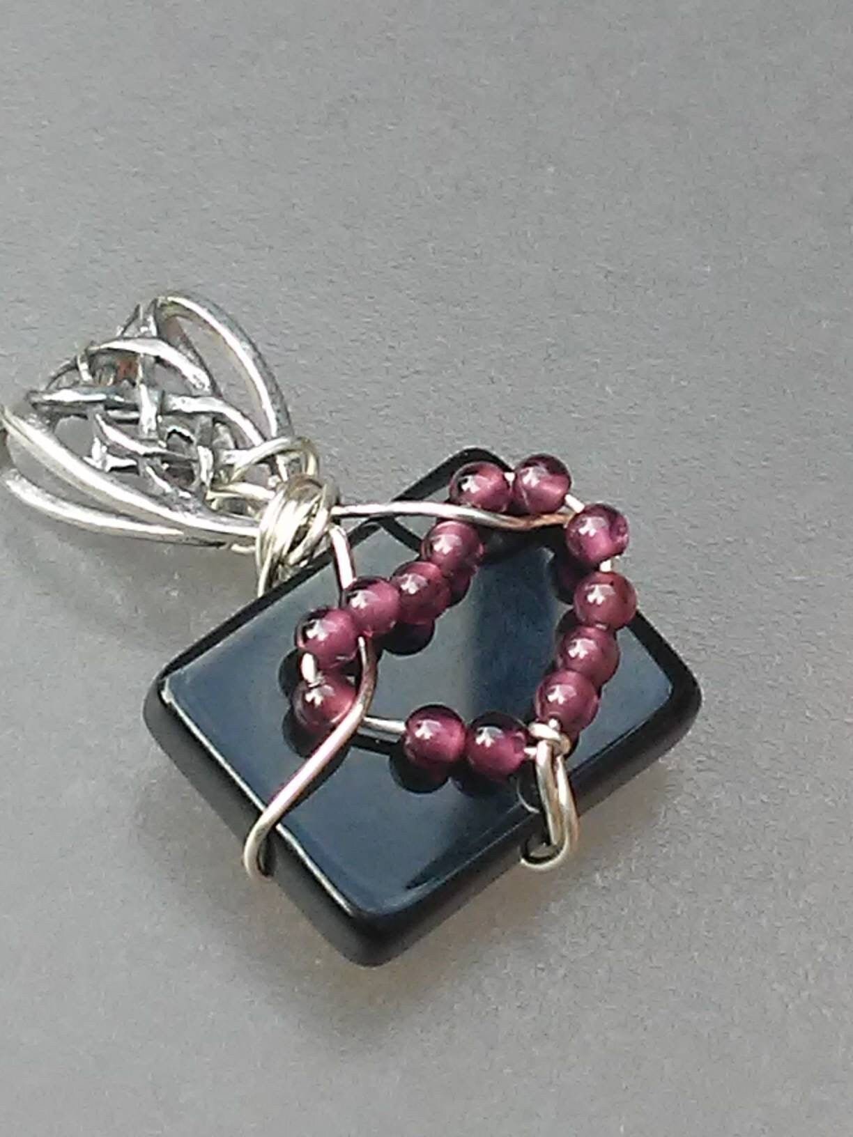 Heart Pendant Garnet Onyx Celtic Bail Sterling Silver - Gems by Gigi
