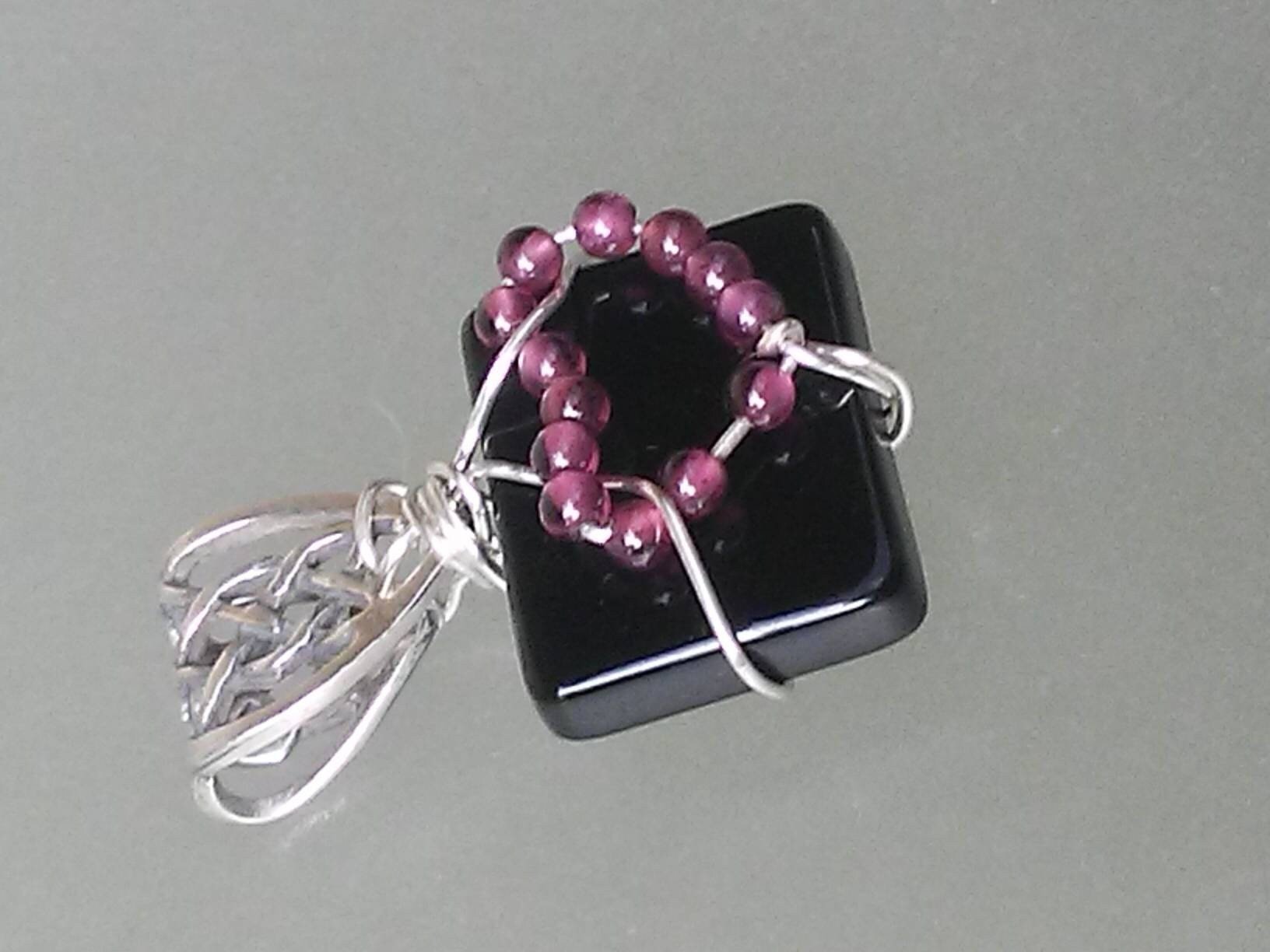 Heart Pendant Garnet Onyx Celtic Bail Sterling Silver - Gems by Gigi