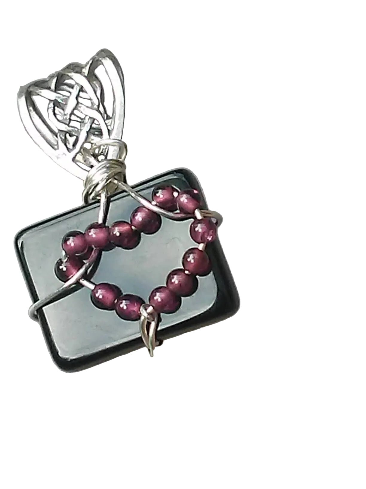 Heart Pendant Garnet Onyx Celtic Bail Sterling Silver - Gems by Gigi