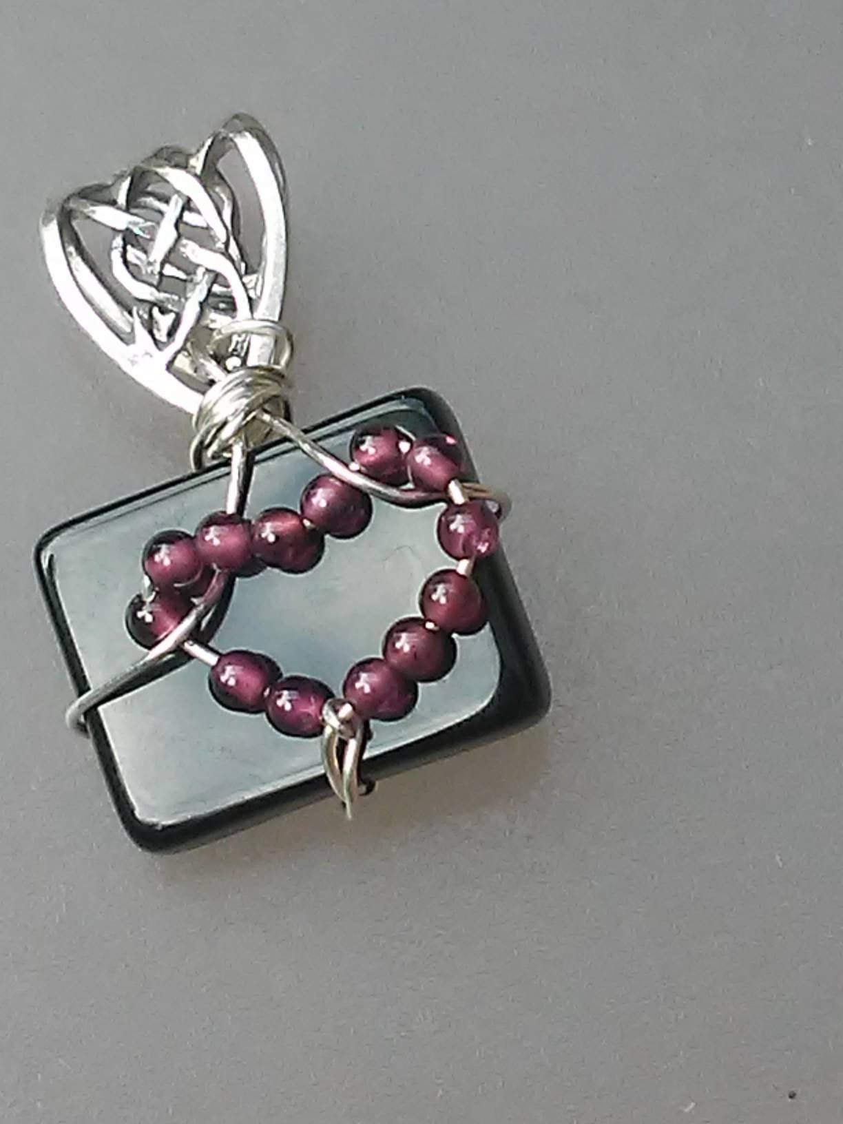 Heart Pendant Garnet Onyx Celtic Bail Sterling Silver - Gems by Gigi
