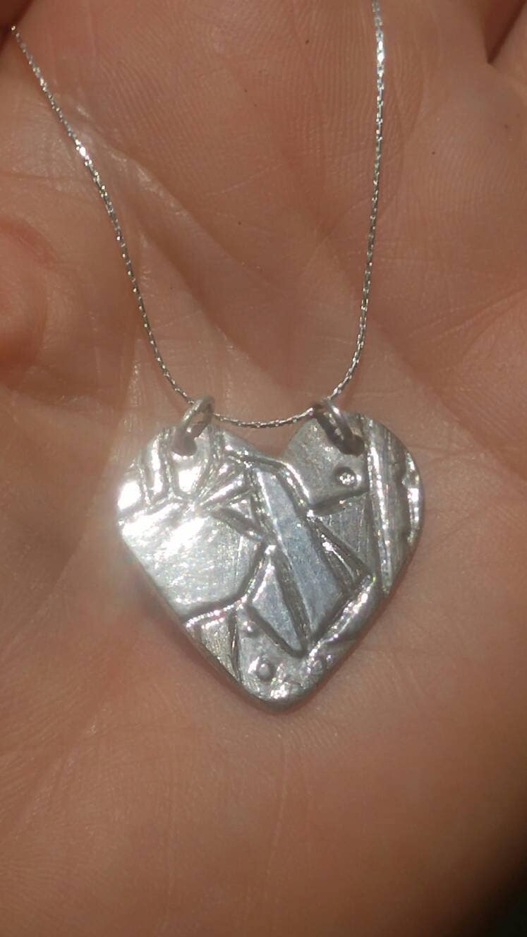 Heart Pendant Origami Crane Sterling Silver Modern - Gems by Gigi