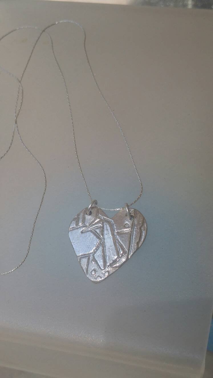 Heart Pendant Origami Crane Sterling Silver Modern - Gems by Gigi