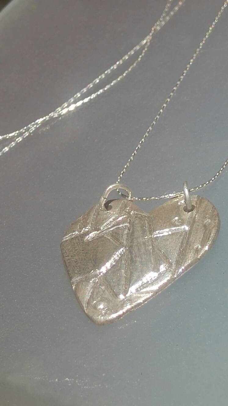 Heart Pendant Origami Crane Sterling Silver Modern - Gems by Gigi