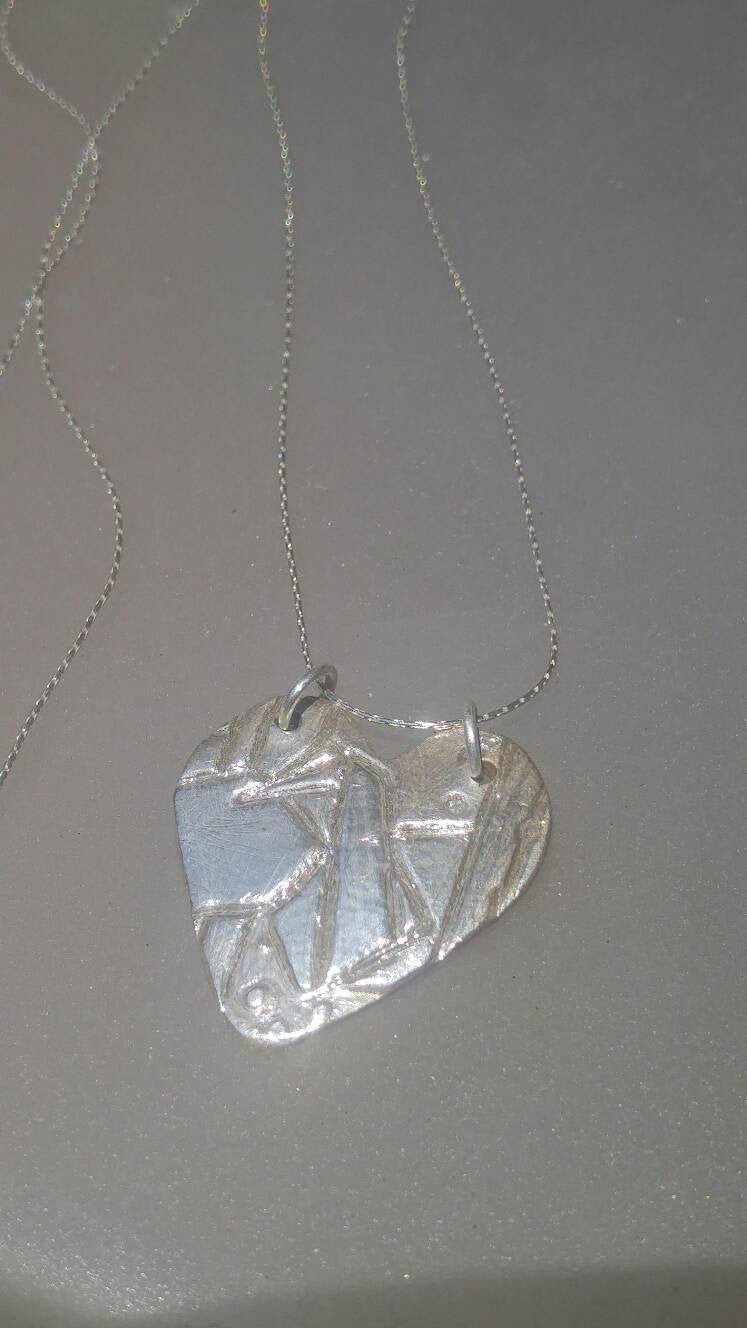 Heart Pendant Origami Crane Sterling Silver Modern - Gems by Gigi