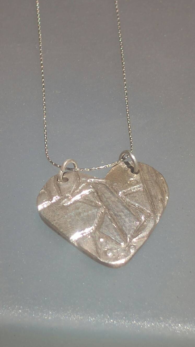 Heart Pendant Origami Crane Sterling Silver Modern - Gems by Gigi