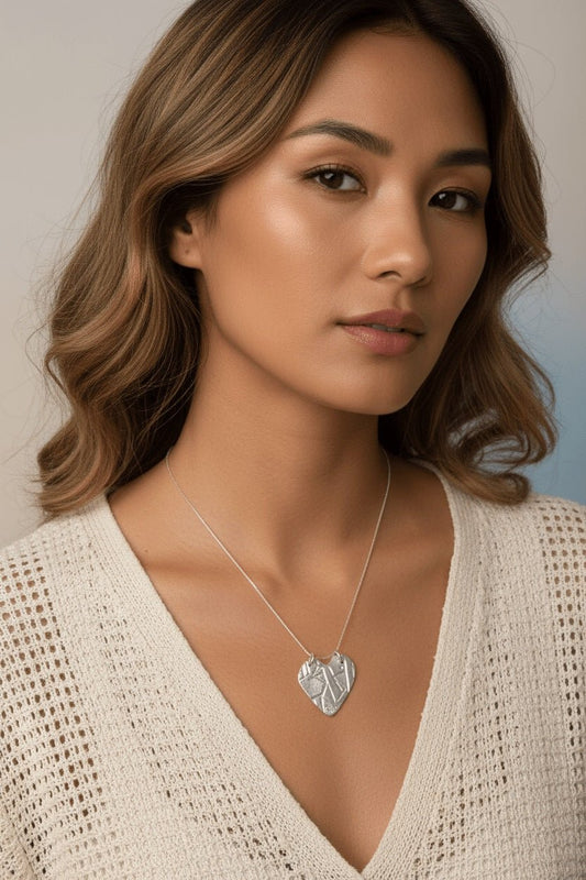 Heart Pendant Origami Crane Sterling Silver Modern - Gems by Gigi