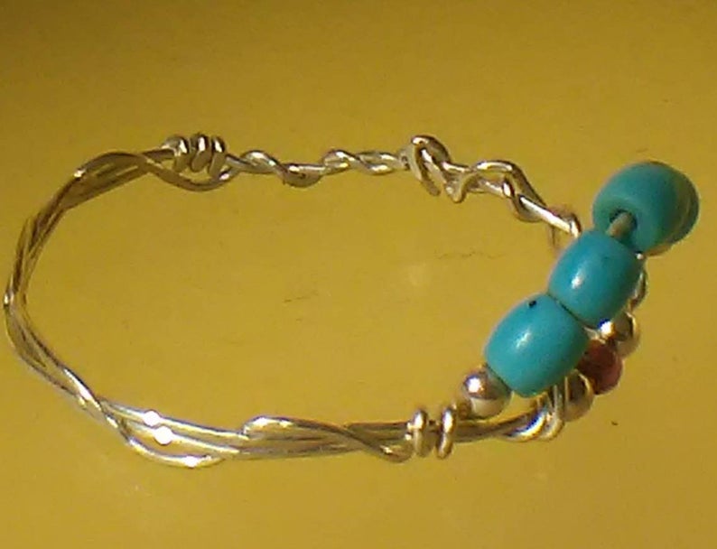Dainty Garnet Turquoise Wave Ring Sterling Silver